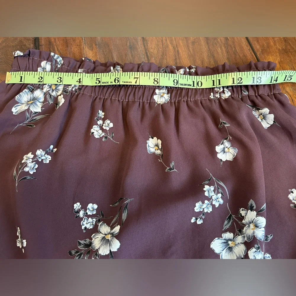 Purple Floral Mini Skirt Summer Business Casual Work Attire Stretchy Waist Sz M